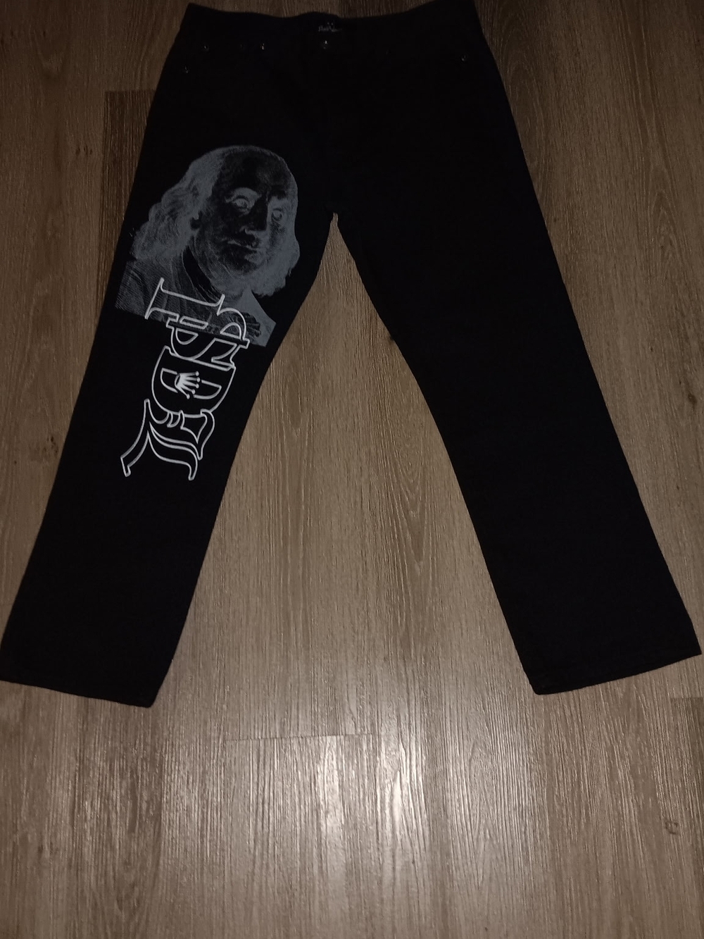 Royal Bones Black Jeans with Gold Button Accent